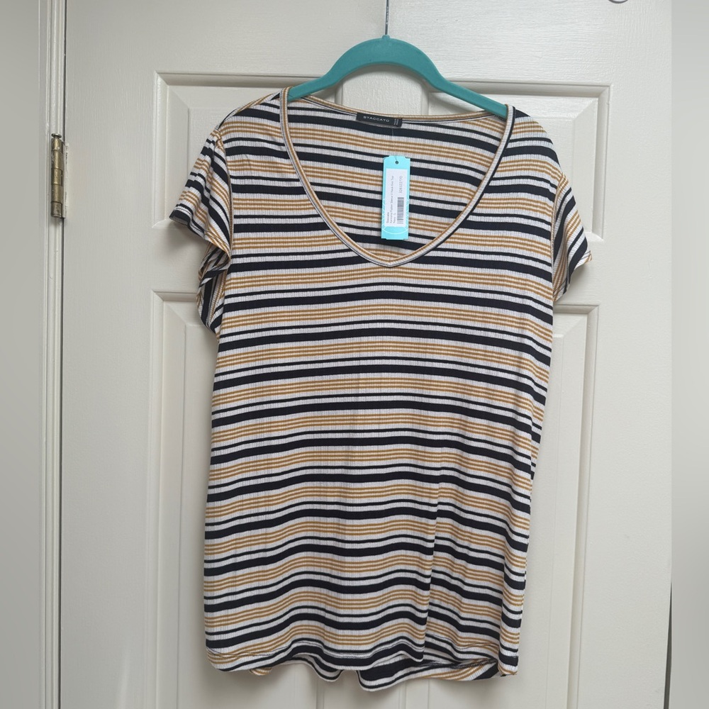 Stitch Fix Staccato Cream and Navy Relaxed Short Sleeve Tee Size Large